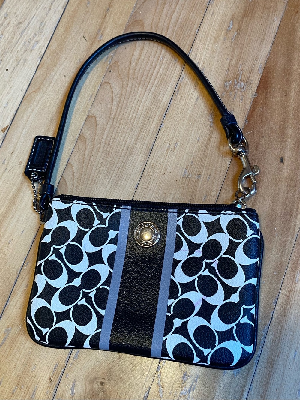 Y2K Coach Black & White Signature Wristlet with Detachable Strap